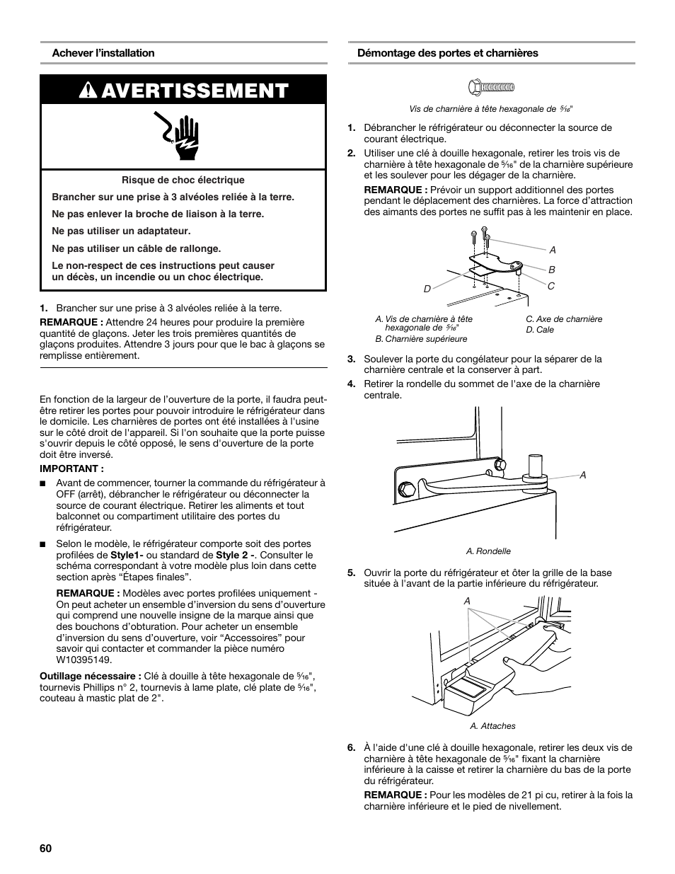 Avertissement, Portes du réfrigérateur | Maytag M8TXEGFBS User Manual | Page 60 / 84