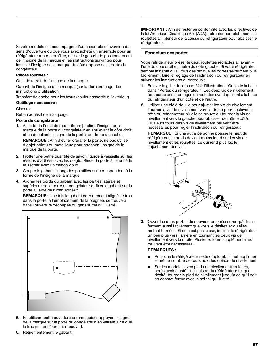 Ajustement des portes | Maytag M8TXEGFBS User Manual | Page 67 / 84