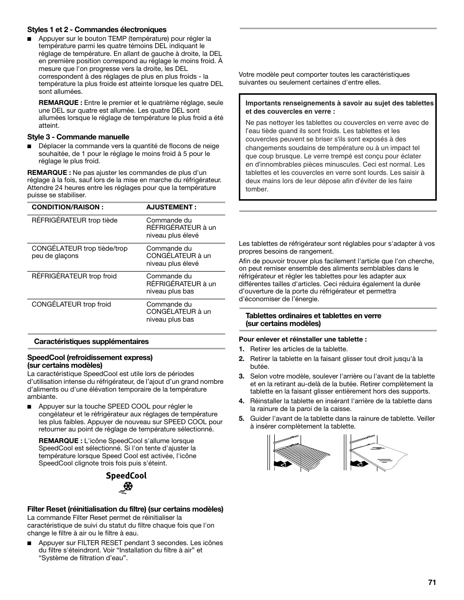 Caractéristiques du réfrigérateur, Tablettes du réfrigérateur | Maytag M8TXEGFBS User Manual | Page 71 / 84