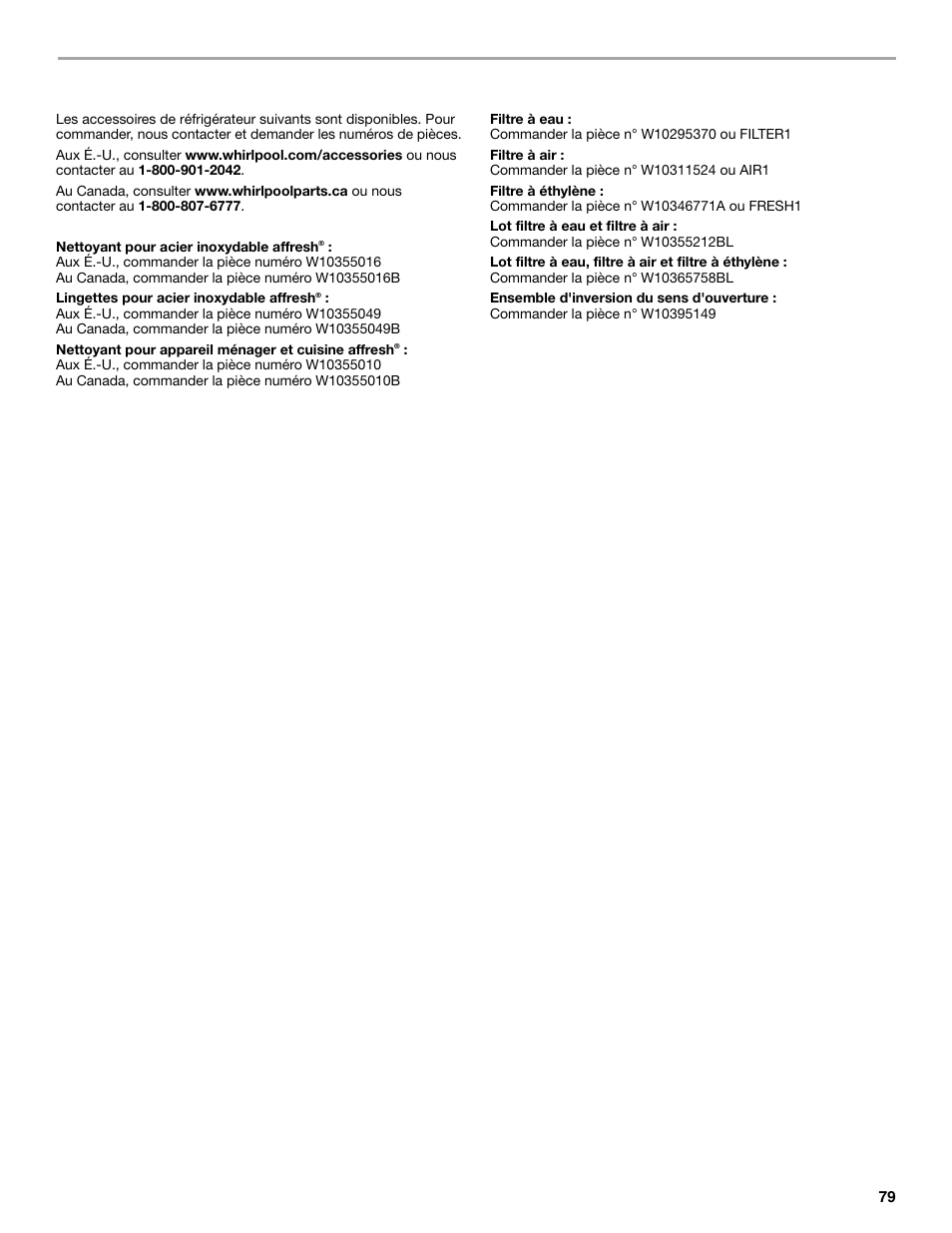 Accessoires | Maytag M8TXEGFBS User Manual | Page 79 / 84