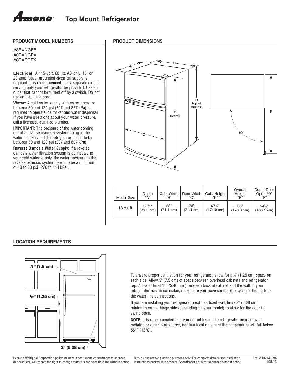 Maytag A8RXNGFBS Dimension Guide User Manual | 1 page