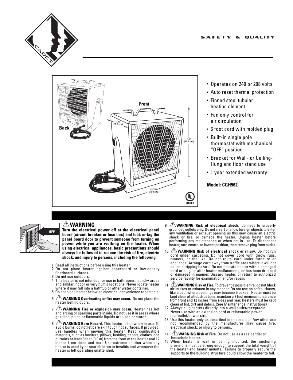 Cadet CGH562 User Manual | 2 pages