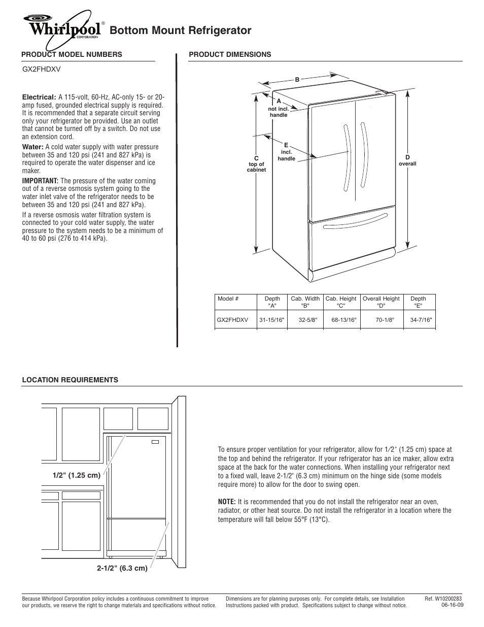 Maytag GX2FHDXVB Dimension Guide User Manual | 1 page