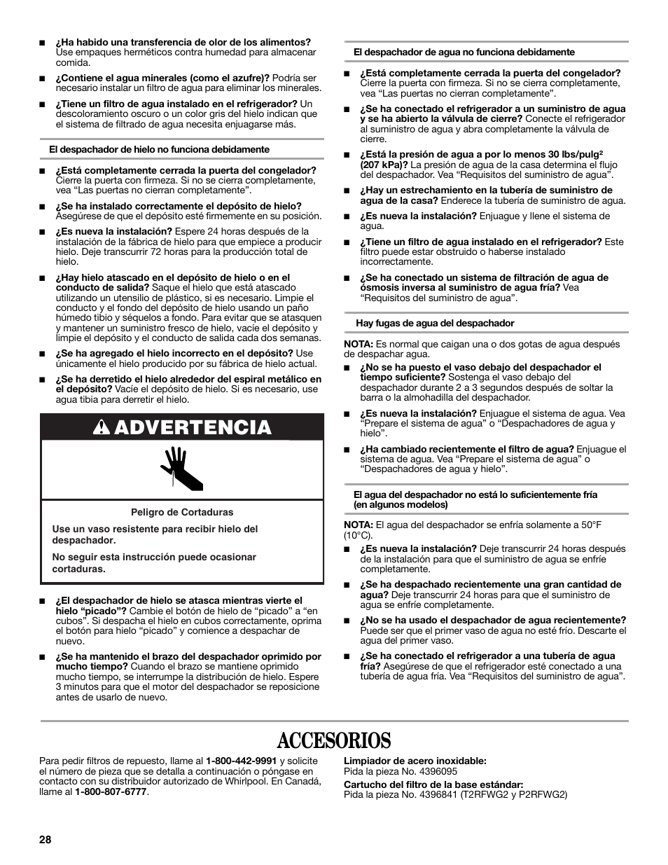 Accesorios, Advertencia | Maytag ED5CHQXVB User Manual | Page 28 / 52