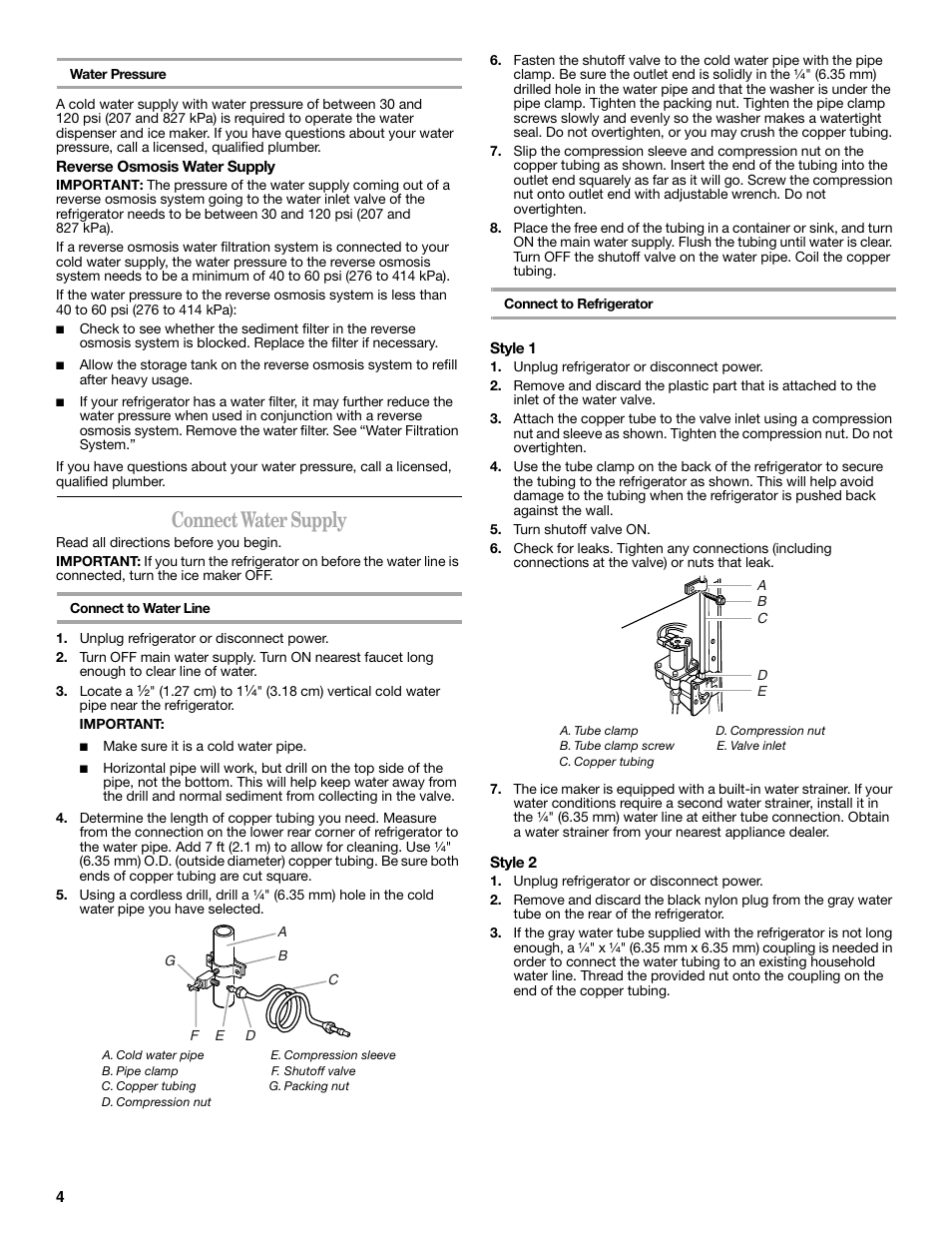 Connect water supply | Maytag ED5CHQXVB User Manual | Page 4 / 52