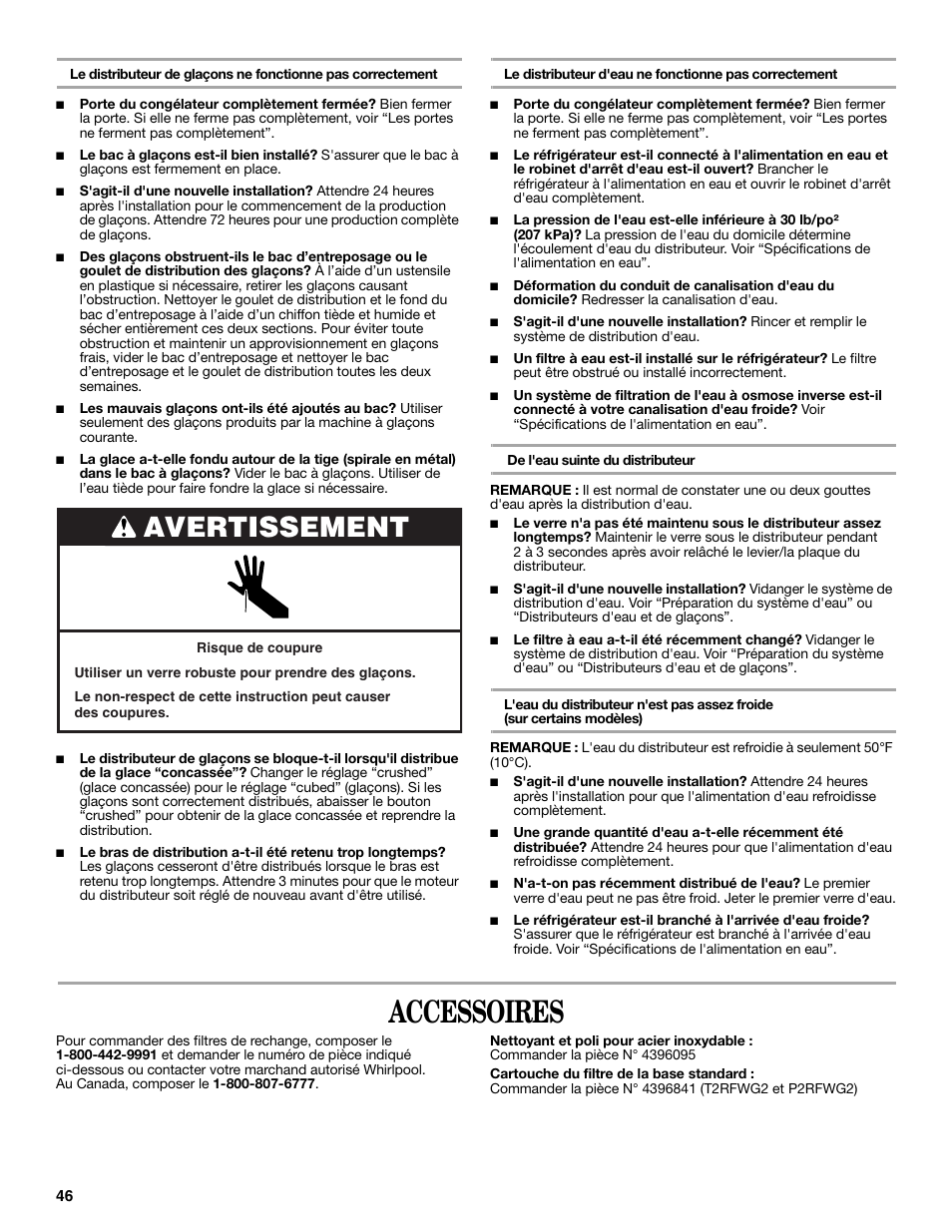 Accessoires, Avertissement | Maytag ED5CHQXVB User Manual | Page 46 / 52