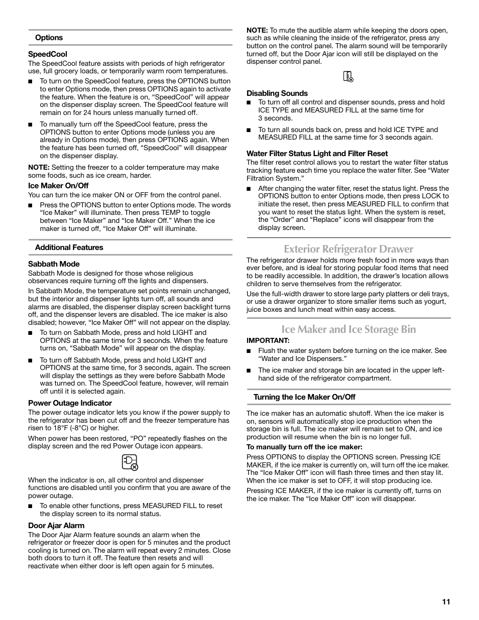 Exterior refrigerator drawer, Ice maker and ice storage bin | Maytag MFX2570AEM User Manual | Page 11 / 70