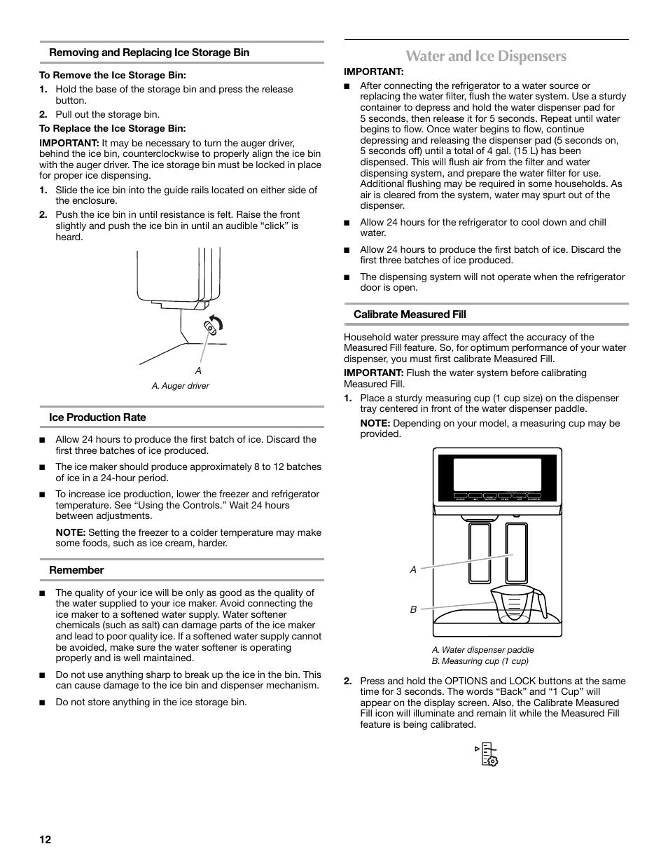 Water and ice dispensers | Maytag MFX2570AEM User Manual | Page 12 / 70