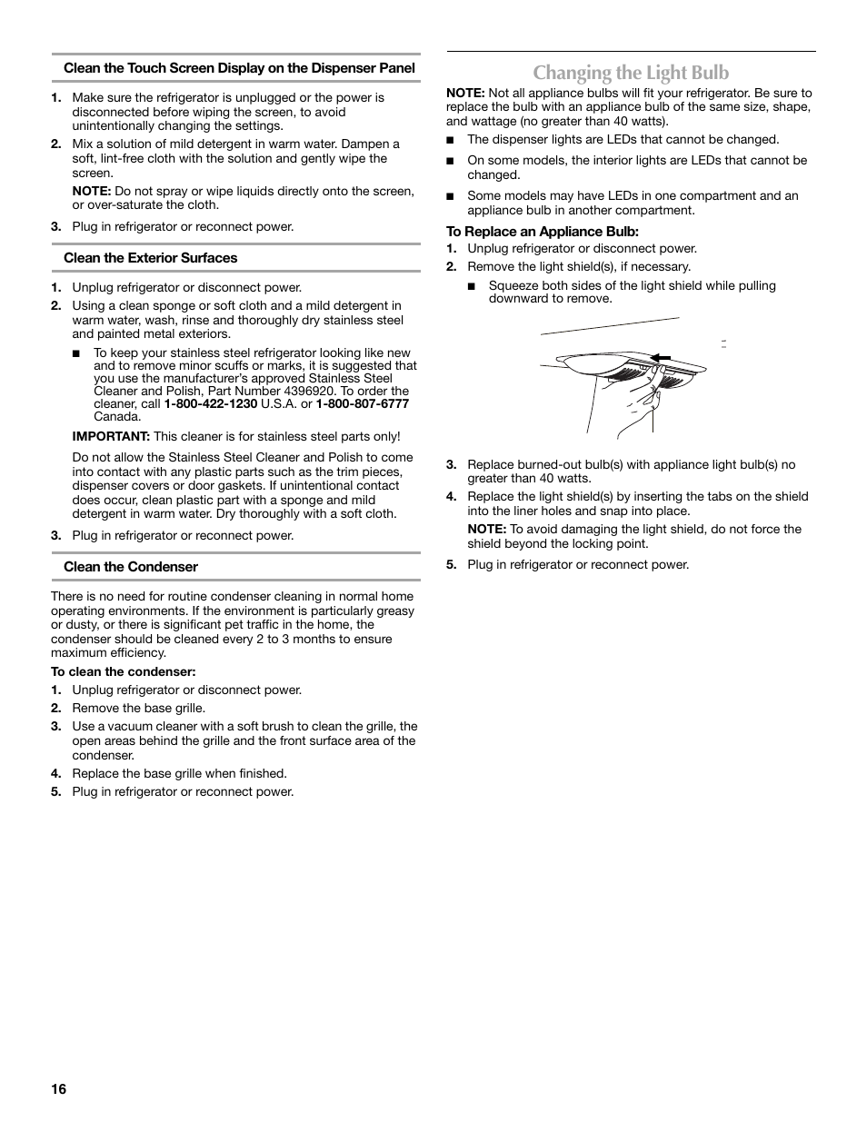 Changing the light bulb | Maytag MFX2570AEM User Manual | Page 16 / 70