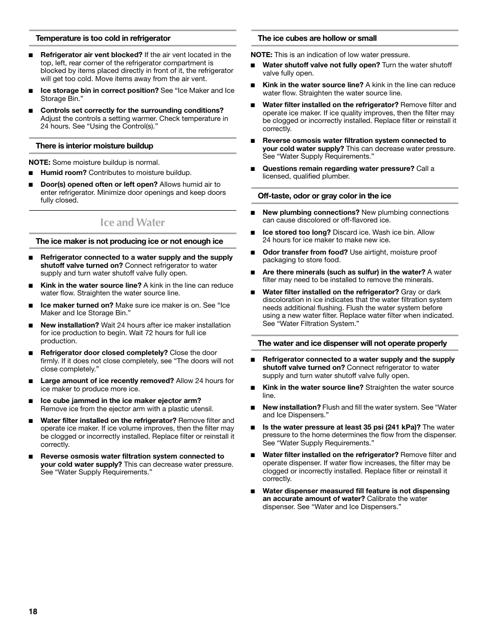Ice and water | Maytag MFX2570AEM User Manual | Page 18 / 70