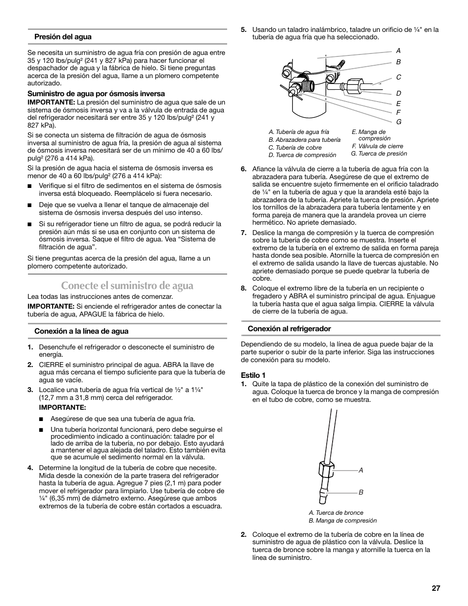 Conecte el suministro de agua | Maytag MFX2570AEM User Manual | Page 27 / 70