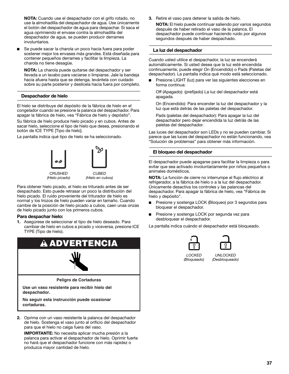 Advertencia | Maytag MFX2570AEM User Manual | Page 37 / 70