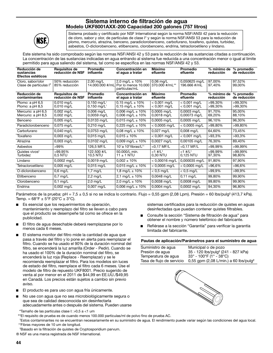 Sistema interno de filtración de agua | Maytag MFX2570AEM User Manual | Page 44 / 70