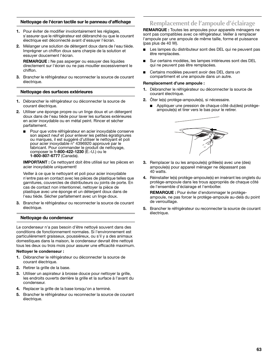 Remplacement de l’ampoule d’éclairage | Maytag MFX2570AEM User Manual | Page 63 / 70