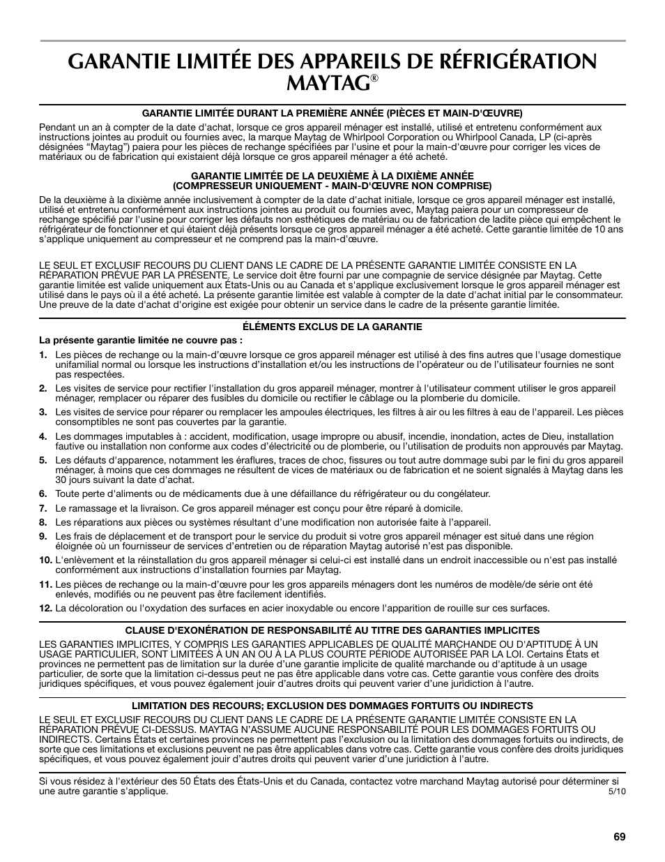 Maytag MFX2570AEM User Manual | Page 69 / 70