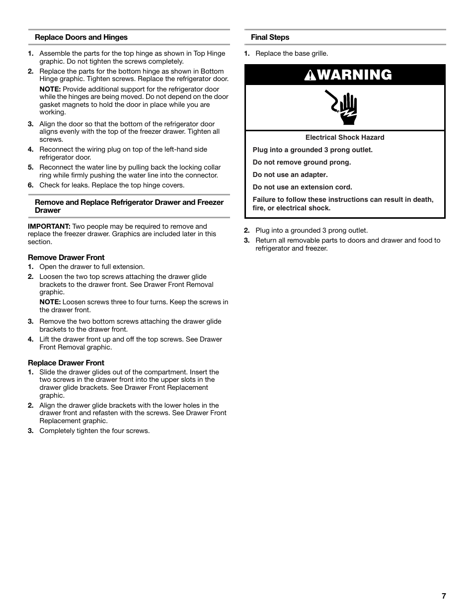 Warning | Maytag MFX2570AEM User Manual | Page 7 / 70