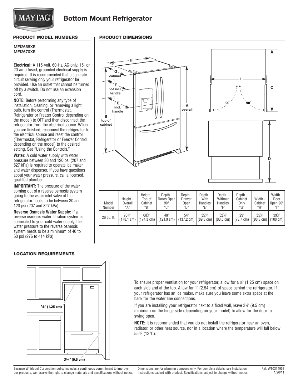 Maytag MFI2665XEW Dimension Guide User Manual | 1 page