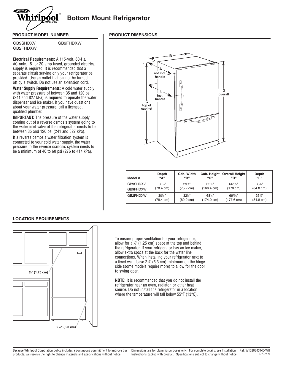 Maytag GB9FHDXWB Dimension Guide User Manual | 1 page