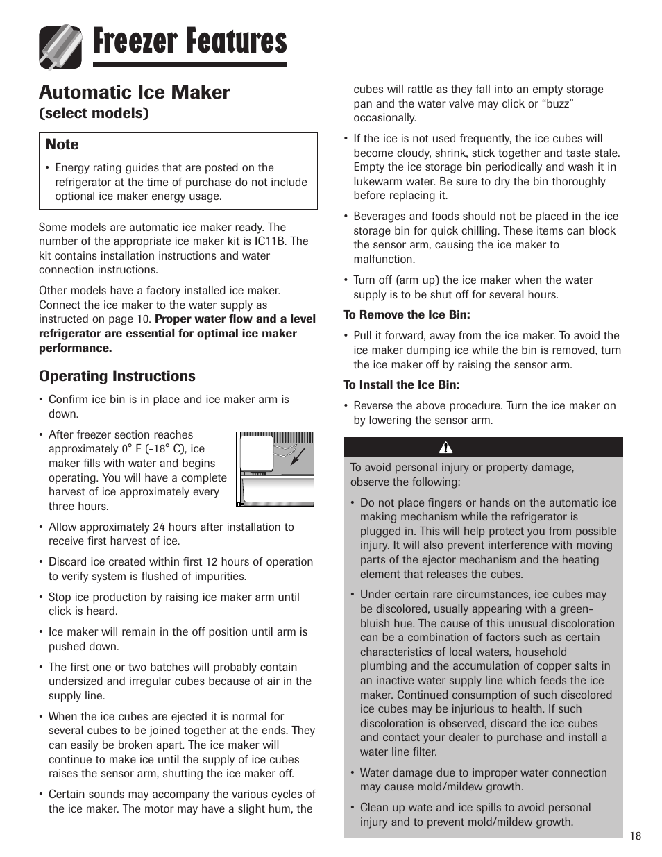 Freezer features, Automatic ice maker | Maytag MBF1956HEB User Manual | Page 19 / 104