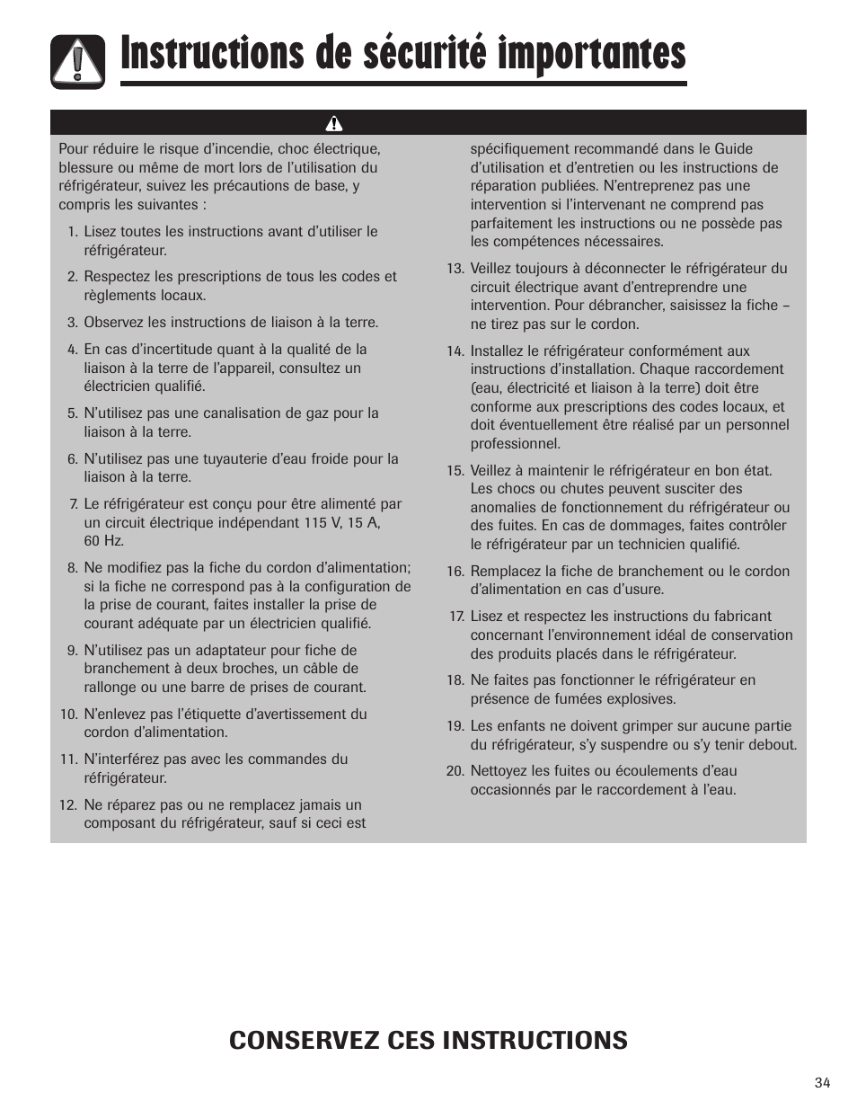 Instructions de sécurité importantes, Conservez ces instructions | Maytag MBF1956HEB User Manual | Page 35 / 104