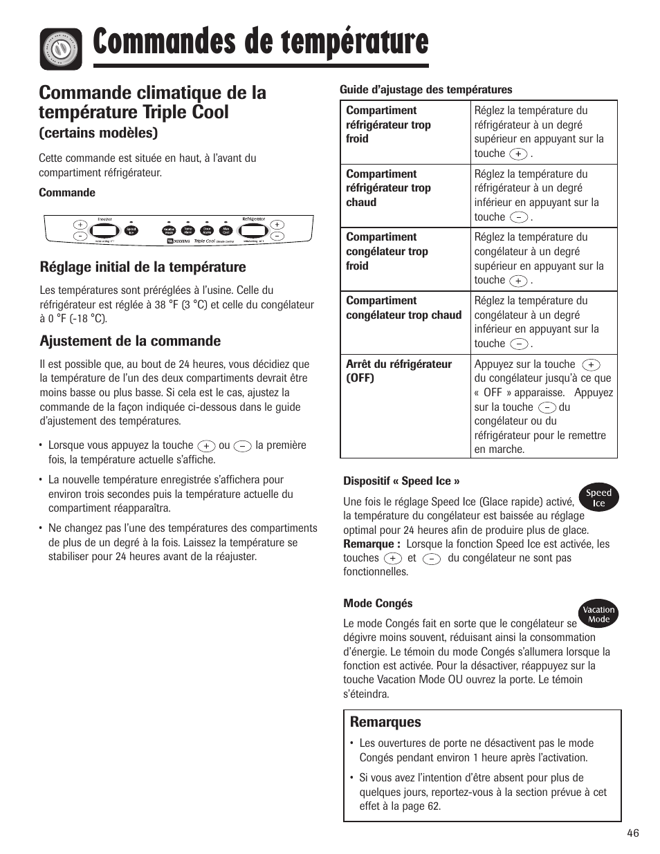 Commandes de température, Commande climatique de la température triple cool | Maytag MBF1956HEB User Manual | Page 47 / 104