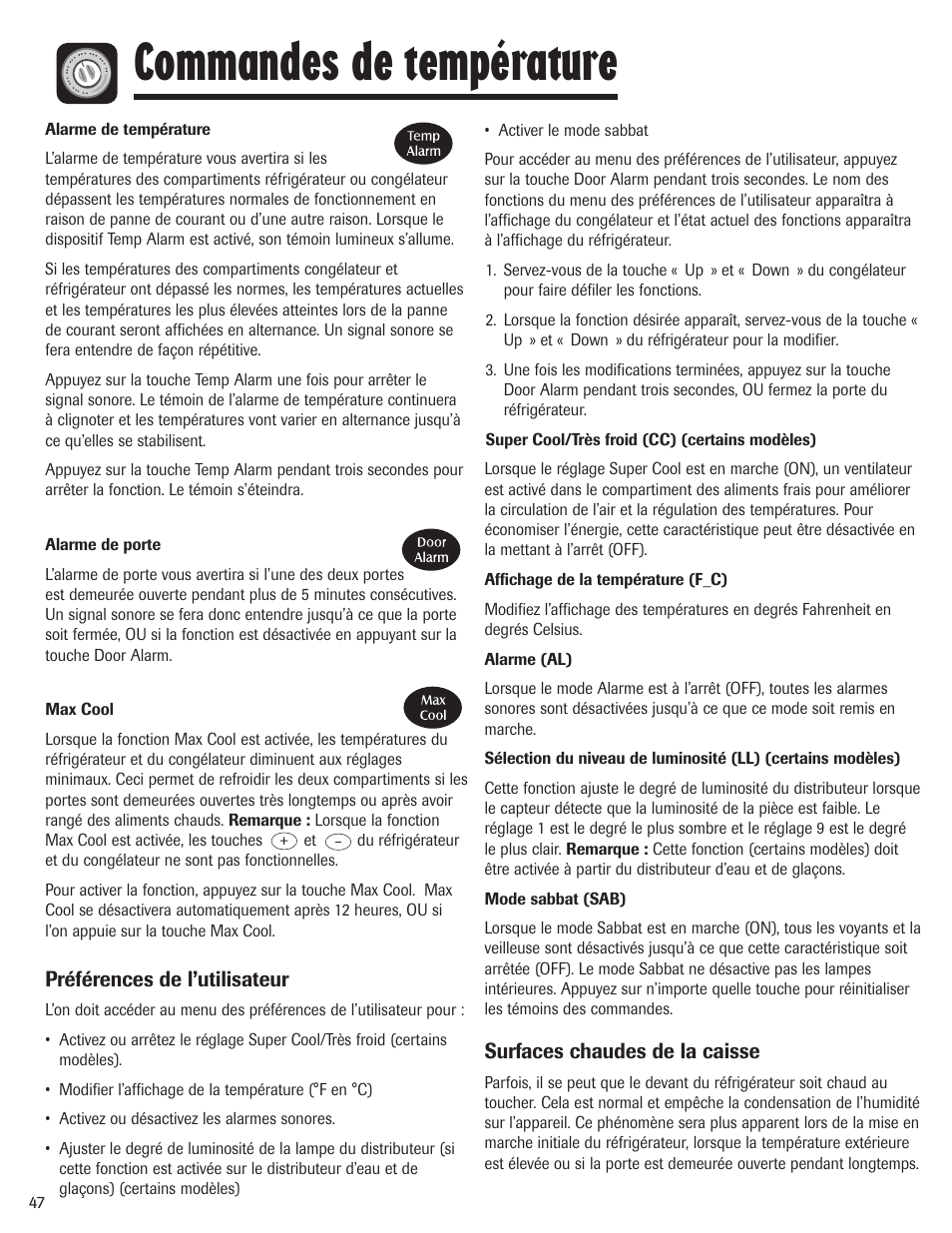 Commandes de température | Maytag MBF1956HEB User Manual | Page 48 / 104