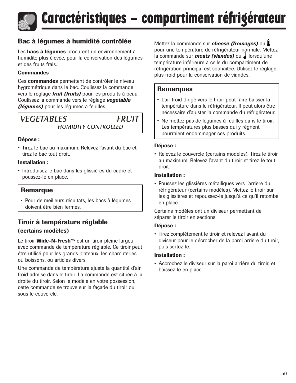 Caractéristiques – compartiment réfrigérateur | Maytag MBF1956HEB User Manual | Page 51 / 104