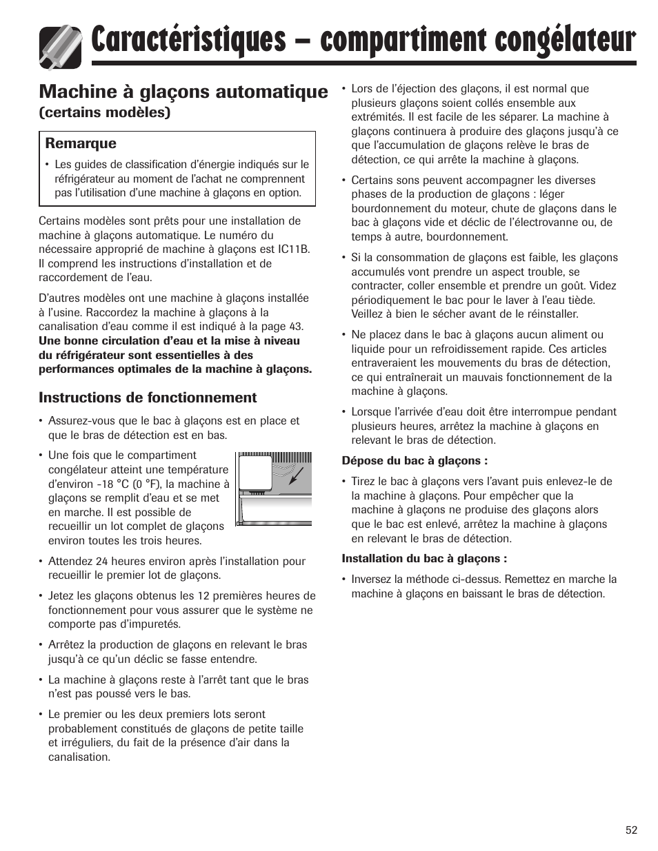 Caractéristiques – compartiment congélateur, Machine à glaçons automatique | Maytag MBF1956HEB User Manual | Page 53 / 104