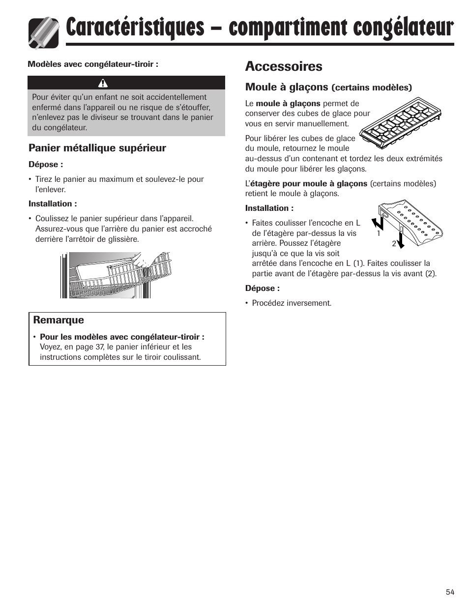 Caractéristiques – compartiment congélateur, Accessoires | Maytag MBF1956HEB User Manual | Page 55 / 104