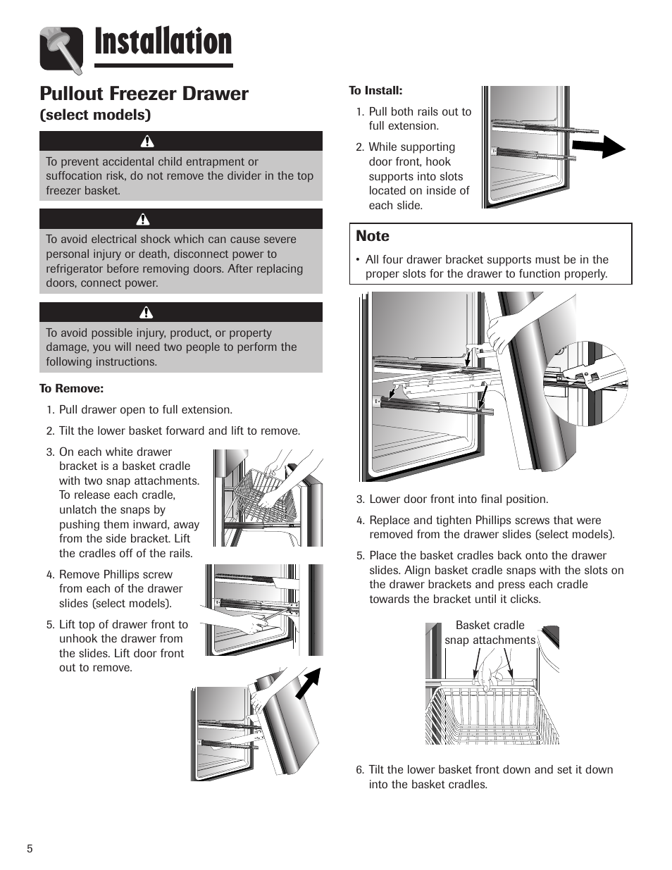 Installation, Pullout freezer drawer | Maytag MBF1956HEB User Manual | Page 6 / 104