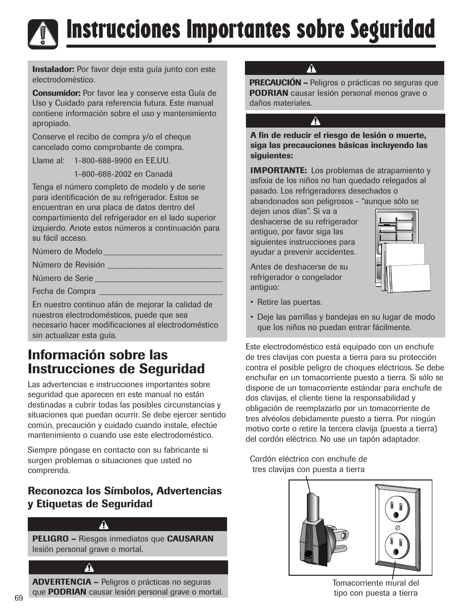 Instrucciones importantes sobre seguridad, Información sobre las instrucciones de seguridad | Maytag MBF1956HEB User Manual | Page 70 / 104