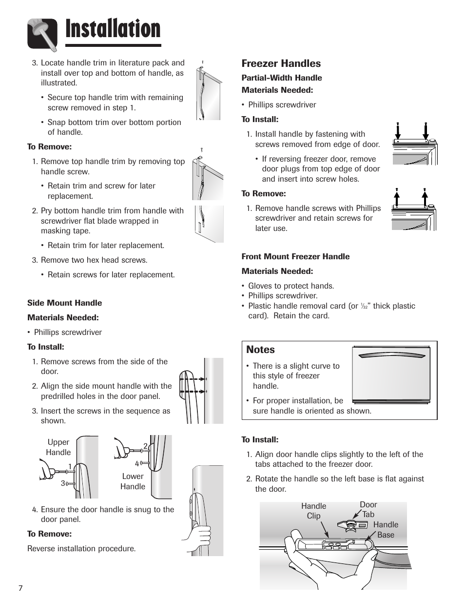 Installation, Freezer handles | Maytag MBF1956HEB User Manual | Page 8 / 104