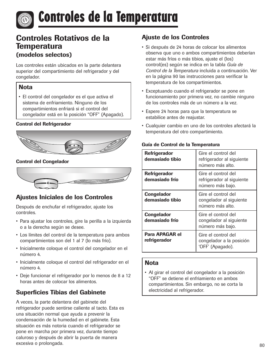 Controles de la temperatura, Controles rotativos de la temperatura | Maytag MBF1956HEB User Manual | Page 81 / 104