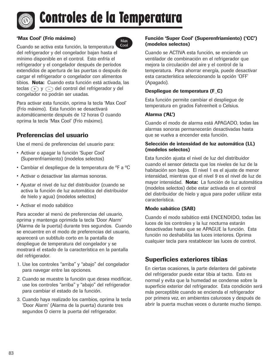 Controles de la temperatura | Maytag MBF1956HEB User Manual | Page 84 / 104