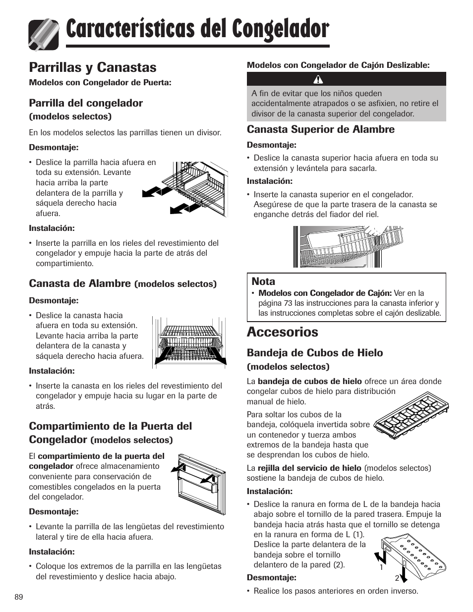 Características del congelador, Accesorios, Parrillas y canastas | Maytag MBF1956HEB User Manual | Page 90 / 104