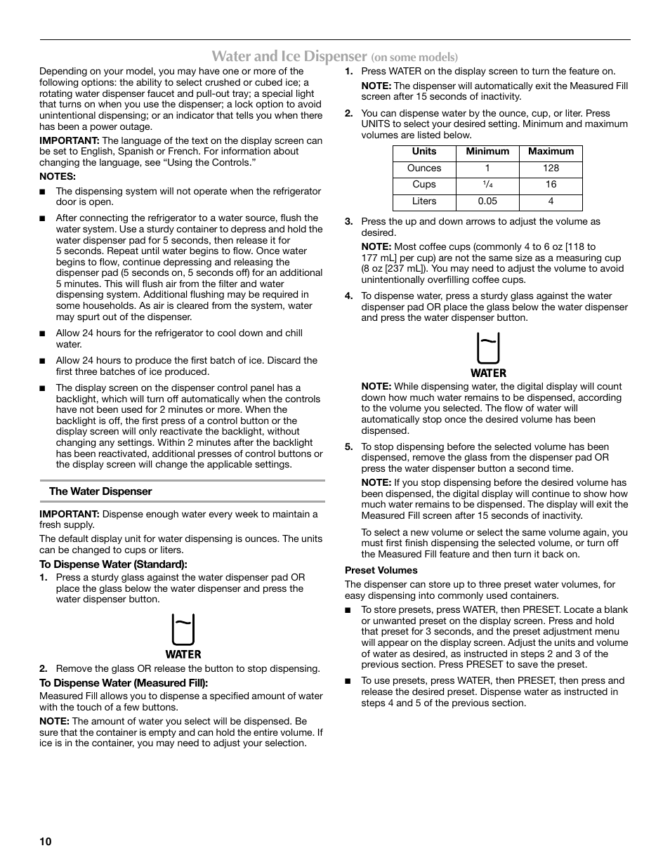 Water and ice dispenser | Maytag MFT2771XEB User Manual | Page 10 / 61
