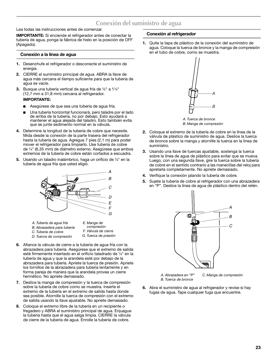 Conexión del suministro de agua | Maytag MFT2771XEB User Manual | Page 23 / 61