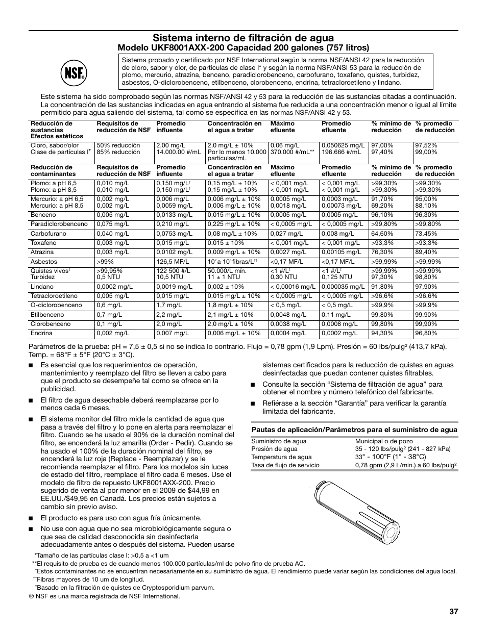 Sistema interno de filtración de agua | Maytag MFT2771XEB User Manual | Page 37 / 61