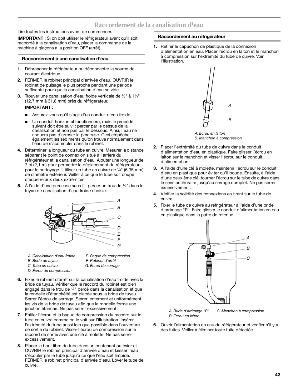Raccordement de la canalisation d'eau | Maytag MFT2771XEB User Manual | Page 43 / 61