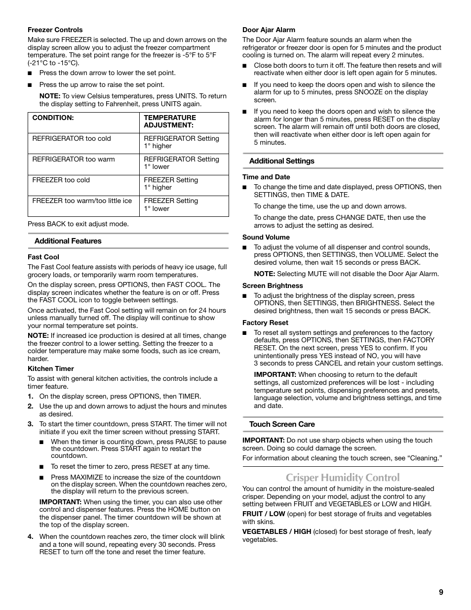 Crisper humidity control | Maytag MFT2771XEB User Manual | Page 9 / 61