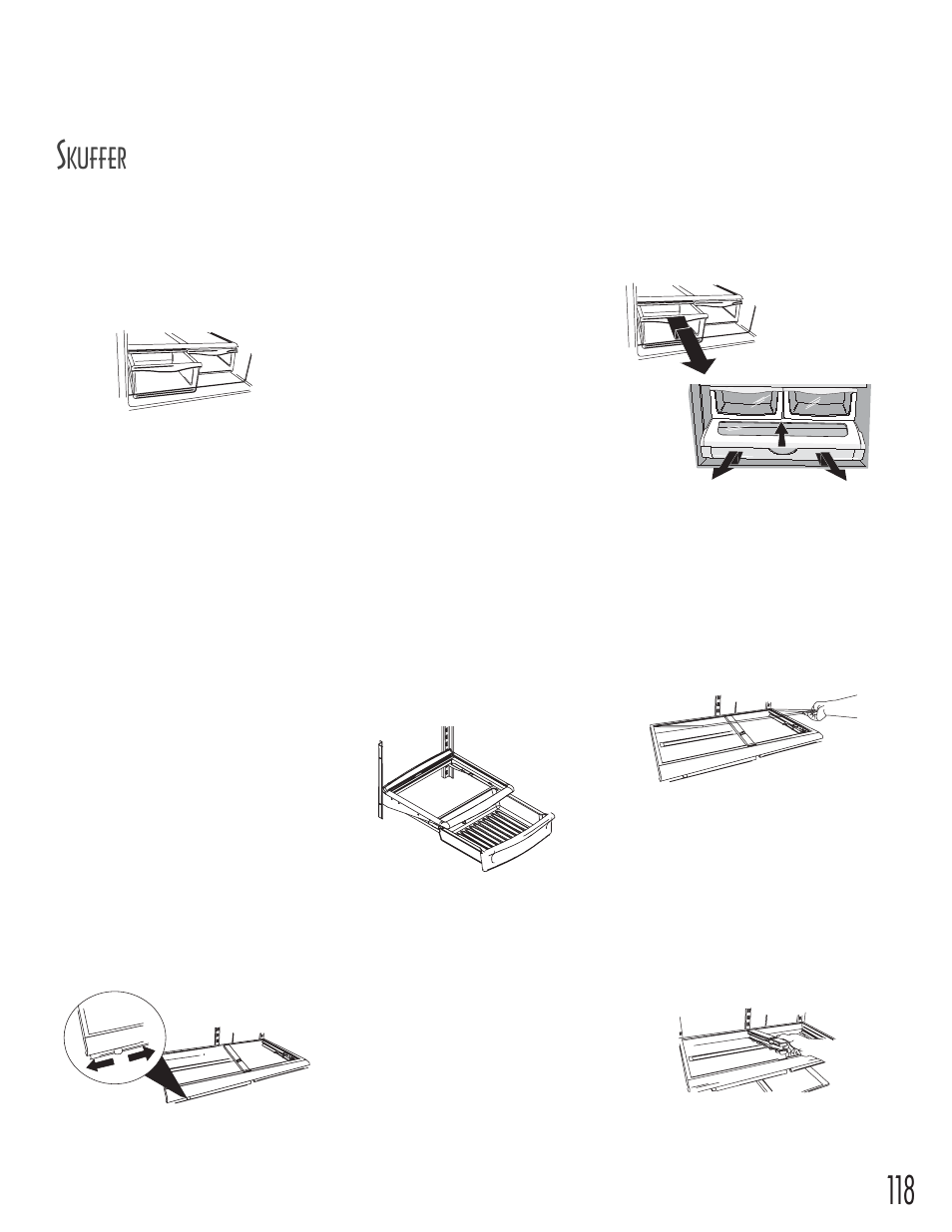 118 s, Kuffer, Fuktighetskontroller te frukt- og grønnsaksskuffer | Temperaturkontroll erte skuffer, Multiskuff | Maytag MB1927PEHB User Manual | Page 119 / 184