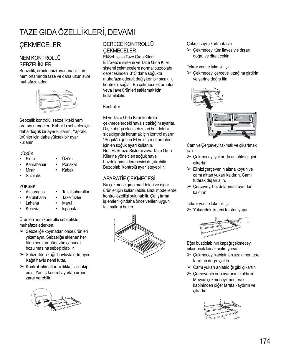 Taze gida özellýklerý, devami, Çekmeceler | Maytag MB1927PEHB User Manual | Page 175 / 184