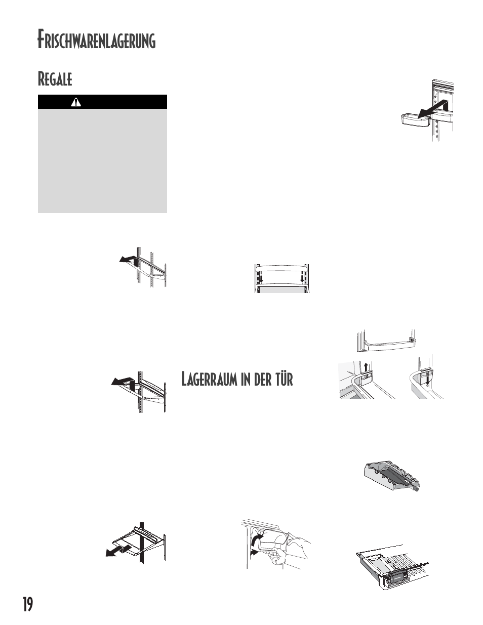 Rischwarenlagerung, Regale, Lagerraum in der tür | Ganzflächige regale, Spillsaver, Spillsaver™ easy glide, Rückwärtige regalverlängerungen, Fach für molkereiprodukte, Schaleneinsätze für die tür, Türfächer | Maytag MB1927PEHB User Manual | Page 20 / 184