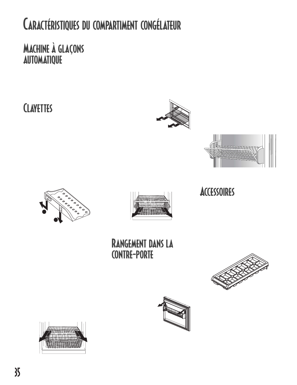 Clayettes, Rangement dans la contre-porte, Accessoires | Maytag MB1927PEHB User Manual | Page 36 / 184