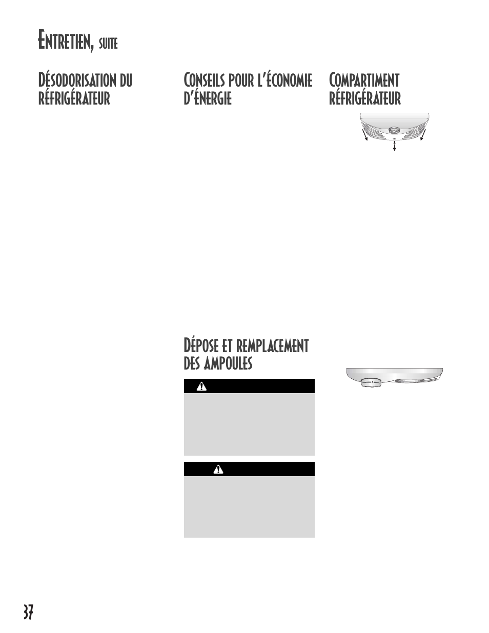 37 désodorisation du réfrigérateur, Conseils pour l’économie d’énergie, Ntretien | Suite | Maytag MB1927PEHB User Manual | Page 38 / 184