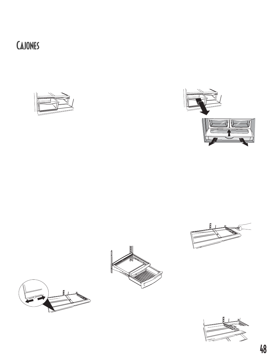 48 cajones, Verduleros con control de humedad, Cajones con control de temperatura | Cajon para bocadillos | Maytag MB1927PEHB User Manual | Page 49 / 184