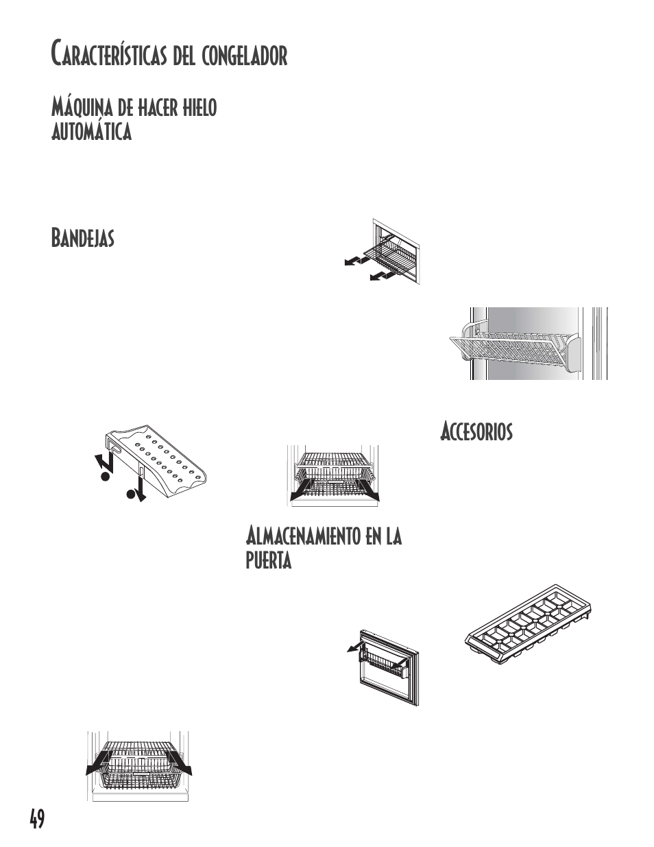 Bandejas, Almacenamiento en la puerta, Accesorios | Maytag MB1927PEHB User Manual | Page 50 / 184