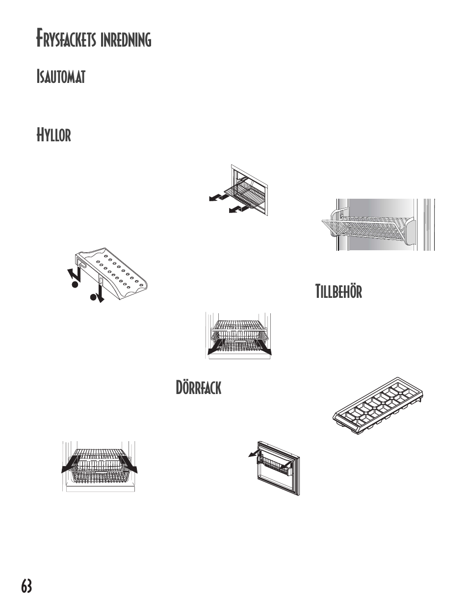 Rysfackets inredning isautomat, Hyllor, Dörrfack | Tillbehör | Maytag MB1927PEHB User Manual | Page 64 / 184