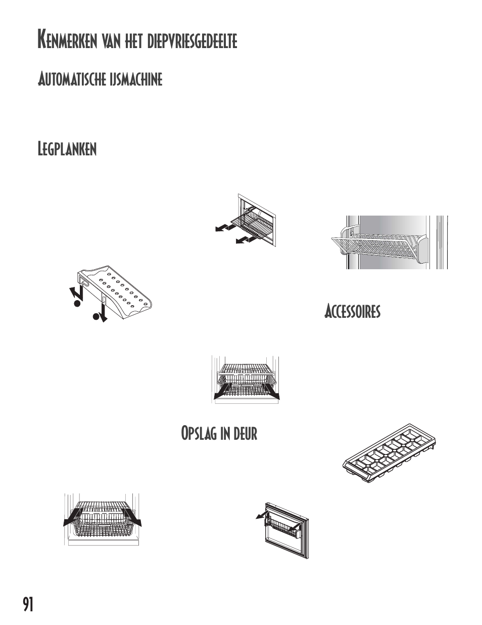 Legplanken, Opslag in deur, Accessoires | Maytag MB1927PEHB User Manual | Page 92 / 184