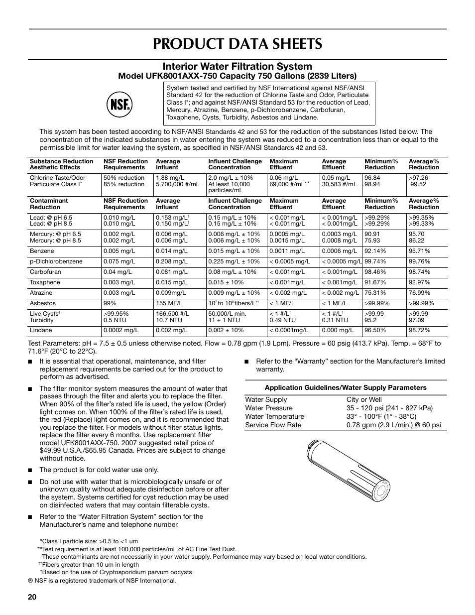 Product data sheets, Interior water filtration system | Maytag MBF2562HEW User Manual | Page 20 / 66